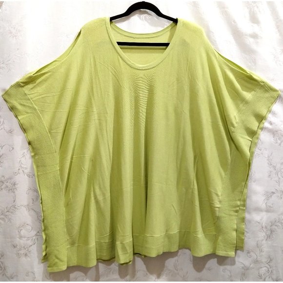 Vintage Y2K Cold Shoulder Poncho Sweater 3X Lime Green Jewel Neck Boho Bright - Picture 1 of 4